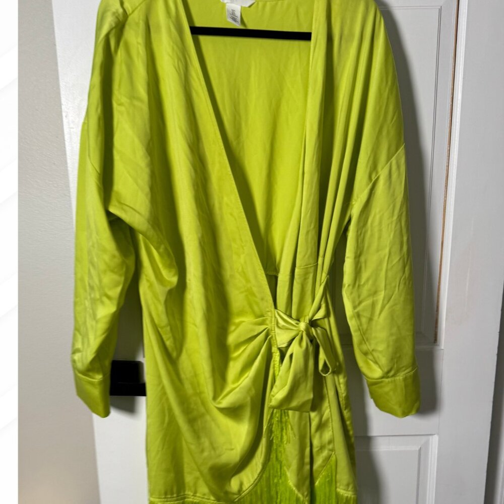 H&M Fringe Trimmed Satin Wrap Dress